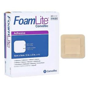 FoamLite ConvaTec adhesive wound dressing box and individual beige foam dressing pad
