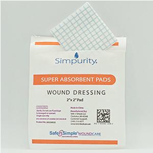 Simpurity Super Absorbent Pad Wound Dressing, 2" X 2"