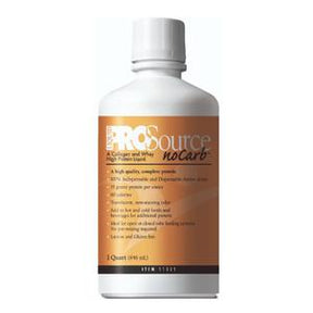 Medical protein supplement liquid bottle, white cap, orange label, high protein formula