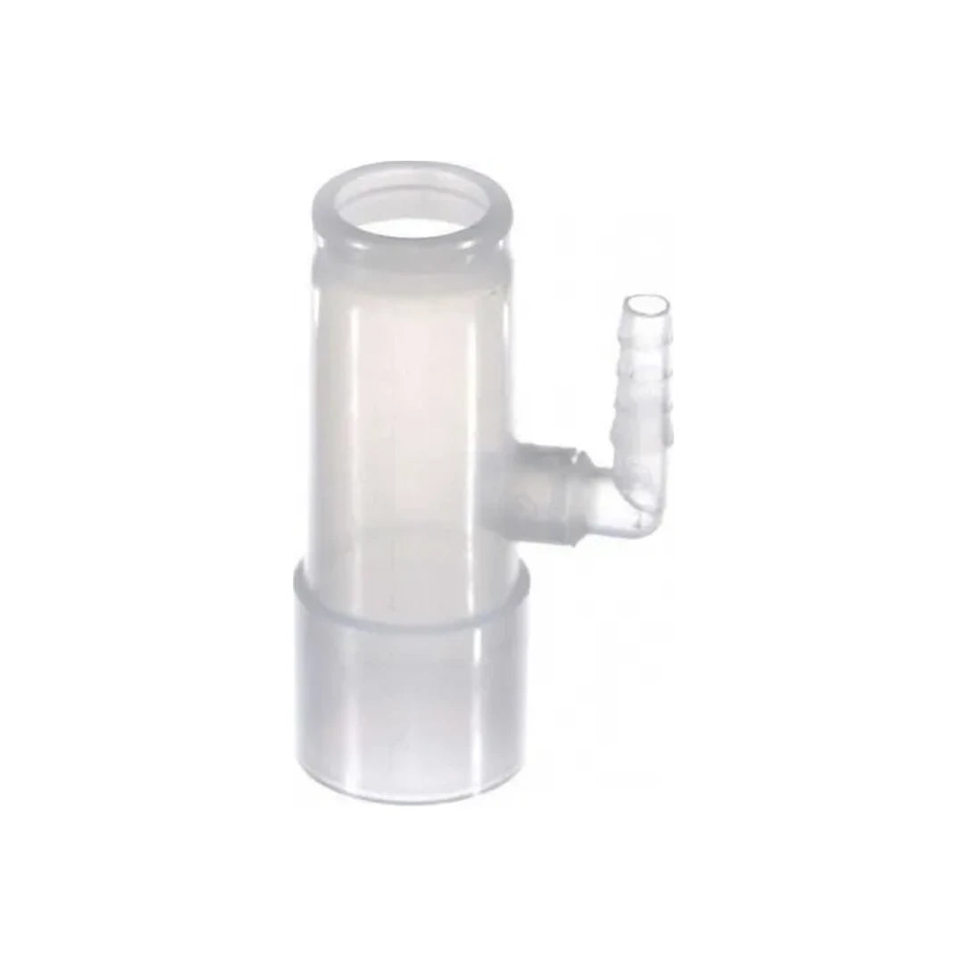 Clear plastic medical tubing adapter with side port for respiratory equipment