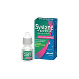 Systane Ultra lubricant eye drops bottle and box for dry eyes relief on white background