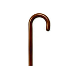 Wooden walking cane with curved handle for mobility support, isolated on white background