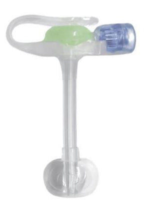 Low-profile gastrostomy feeding tube with clear stem and blue cap for medical use