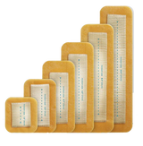 Six rectangular antimicrobial surgical wound dressings with silver, various sizes, on white background