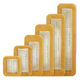 Six rectangular antimicrobial surgical wound dressings with silver, various sizes, on white background