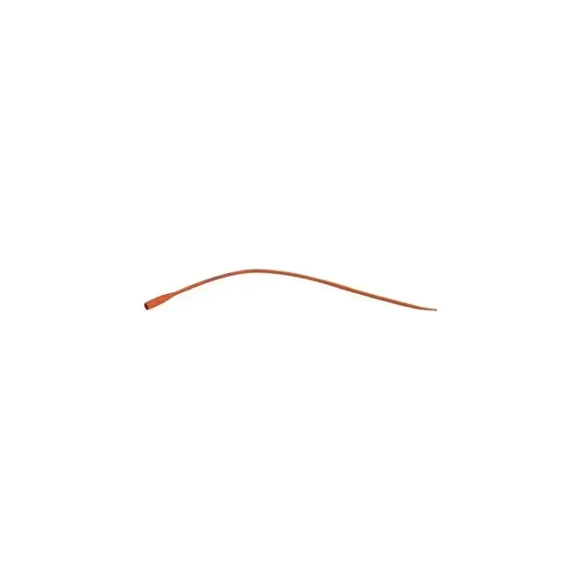 Red latex medical catheter for home healthcare supplies on white background