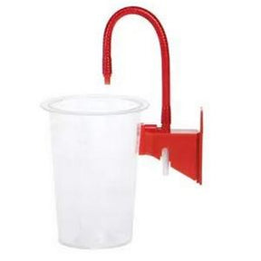 Wall-mounted cup holder with red flexible straw for easy drinking accessibility