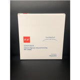 Box of ZeniFiber calcium alginate wound dressing, 10 pouches, against black background