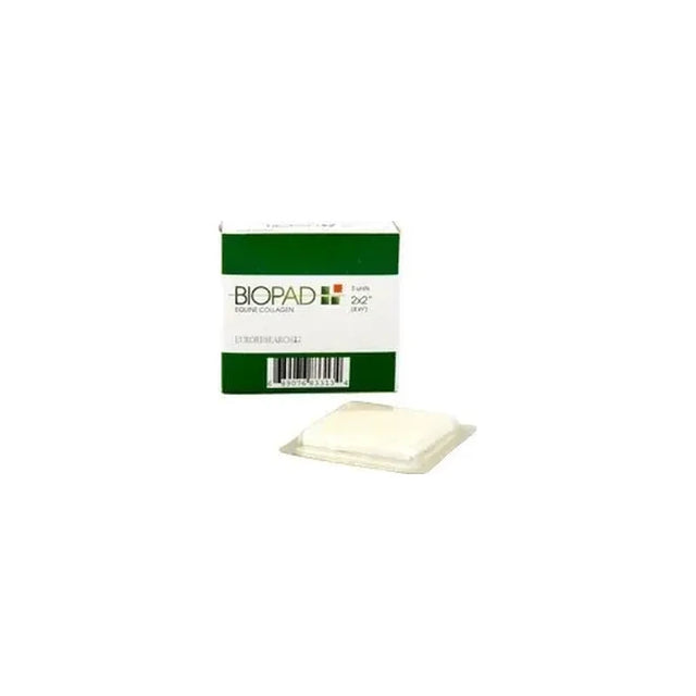 Biopad equine collagen wound dressing pad and box on white background