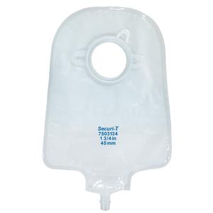 Transparent ostomy bag with round opening and bottom drain, size 1-3/4 inch 45mm