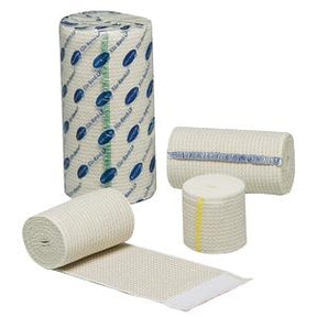 Assorted medical compression bandages in rolls and unrolled, suitable for wound care