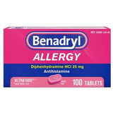 Benadryl Allergy 25mg antihistamine tablets, 100 count, pink box packaging