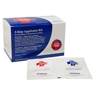 2-step applicator kit box with cleaning wipes for contaminated surfaces, medical supplies