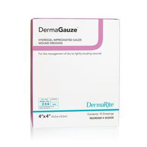 Box of DermaGauze hydrogel impregnated gauze wound dressing, 4x4 inch, 15 dressings
