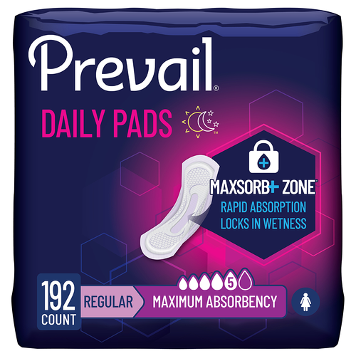 Prevail Incontinence & Postpartum Bladder Control Pads for Women, Maximum Absorbency, Regular Length