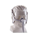 CPAP nasal mask with headgear on mannequin for sleep apnea therapy