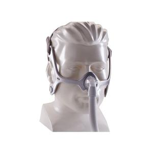 CPAP nasal mask with headgear on mannequin for sleep apnea therapy