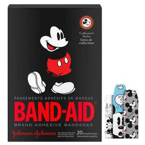 Box of Band-Aid adhesive bandages featuring cartoon mouse design with assorted bandages