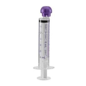 6 mL oral medicine syringe with clear barrel and purple cap for medical use