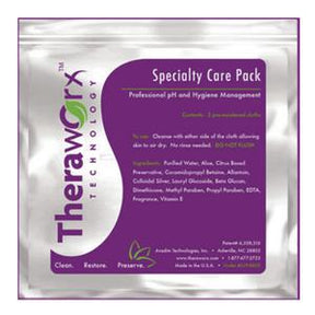 Theraworx Specialty Care Pack for pH hygiene management, silver package with product info.