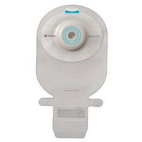Ostomy pouch for medical supplies, front view, with adhesive barrier and filter