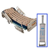 Hospital bed with beige alternating pressure mattress and medical pump for pressure ulcer prevention