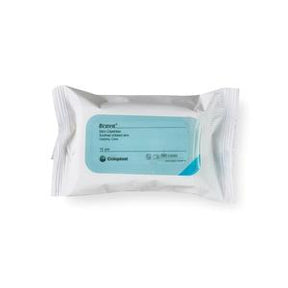 Package of disposable skin cleansing wipes for medical use on a white background.