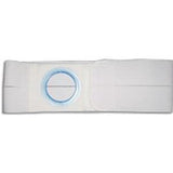 White ostomy belt with circular opening for medical use, laid flat on a white background.
