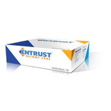 Entrust Ostomy Care medical supplies box, white with blue and orange accents, 10 units per box