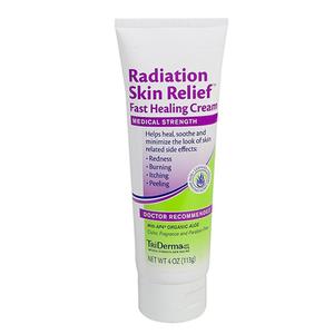 Tube of radiation skin relief fast healing cream for redness, burning, itching, and peeling
