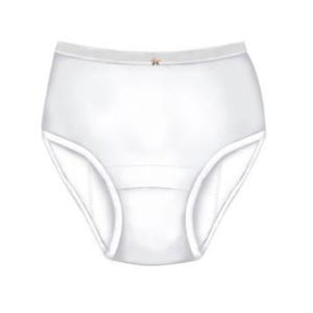 White adult incontinence underwear, high-waisted, absorbent medical brief