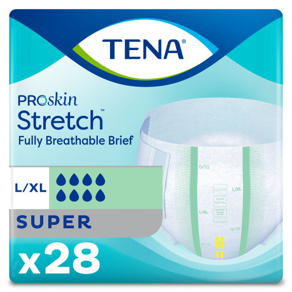 TENA ProSkin Stretch Super Incontinence Brief, Heavy Absorbency, Unisex, Large/X-Large, 41" - 64"