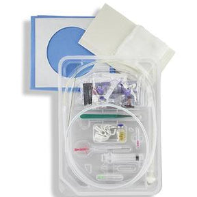 Sterile medical supply kit with tubing, syringes, gauze, and drapes for home healthcare