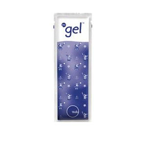 Medical gel pack with blue design, whimsical illustrations, and label reading 'gel' and 'Vada'.