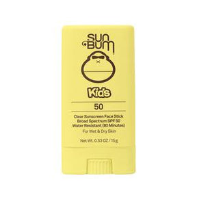 Yellow Sun Bum Kids SPF 50 sunscreen face stick, broad spectrum, water-resistant, 15g.