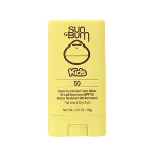 Yellow Sun Bum Kids SPF 50 sunscreen face stick, broad spectrum, water-resistant, 15g.