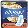 Always Maxi size 4 overnight pads 33 count package with leak-free comfort