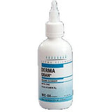Bottle of Derma Gran wound cleanser with pointed nozzle, white and blue medical packaging