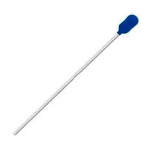 Sterile medical swab with blue foam tip and white handle on white background