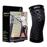 Kinetic knee compression sleeve with retail box, featuring black and gray support design