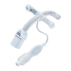 Clear plastic tracheostomy tube with flexible connector and integrated inflation line