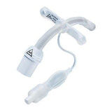 Clear plastic tracheostomy tube with flexible connector and integrated inflation line