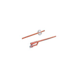 Silicone Foley catheter with inflated retention balloon and dual drainage channels