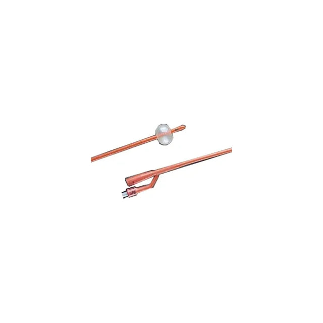 Silicone Foley catheter with inflated retention balloon and dual drainage channels