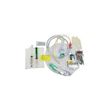 Sterile urinary catheter kit with collection bag, gloves, syringes, and sample labels