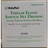 Box of ReliaMed tubular elastic stretch net dressing, size D, for medical wound care.