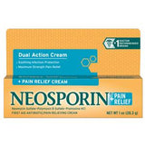 Neosporin pain relief dual action cream box, first aid antibiotic ointment, 1 oz