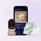 Baby monitor camera, health tracking wearable, and smartphone app displaying infant sleep data