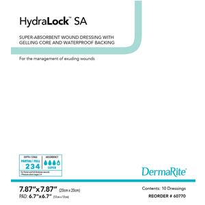 HydraLock SA super-absorbent wound dressing package, waterproof, 7.87 x 7.87 inches, 10 count
