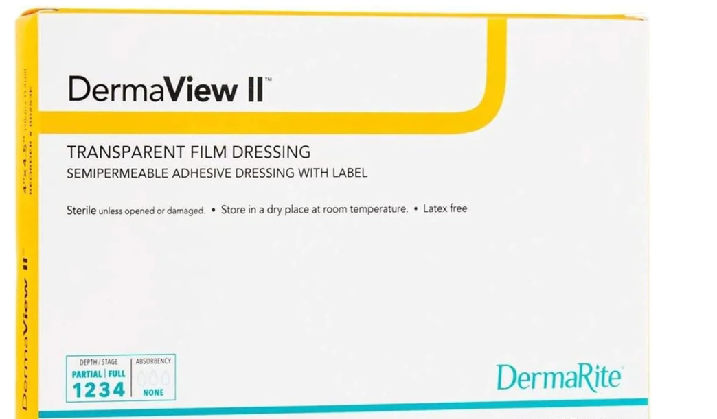 DermaView II transparent film semipermeable adhesive dressing box, sterile, latex-free
